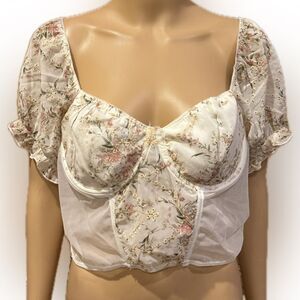 NWT Francesca’s White Mesh Floral Crop Top Sz XL